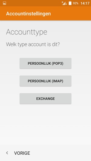 Selecteer PERSOONLIJK (POP3) of PERSOONLIJK (IMAP)