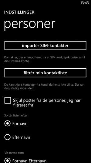 Vælg importér SIM-kontakter