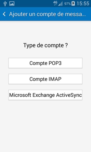 Sélectionnez Compte POP3  ou Compte IMAP 