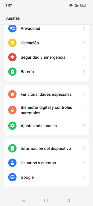 Desplácese y seleccione Información del dispositivo