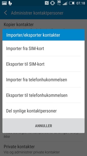 Vælg Importer fra SIM-kort