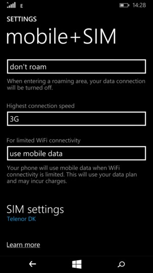 Scroll to and select SIM settings