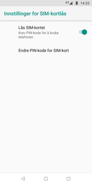 Velg Endre PIN-kode for SIM-kort