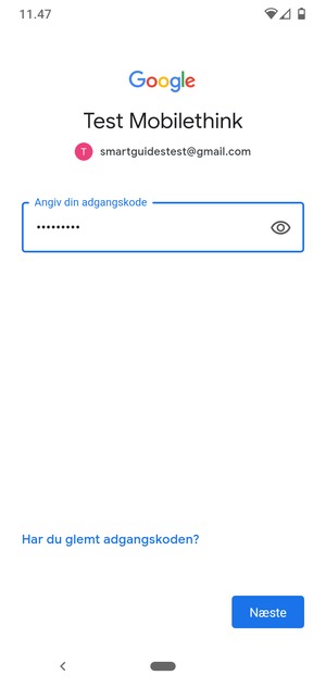 Indtast din adgangskode og vælg Næste