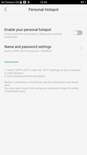 Select Name and password settings