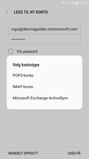 Velg Microsoft Exchange ActiveSync