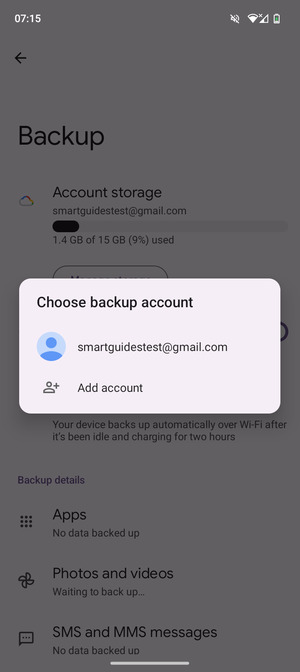 Select your backup account