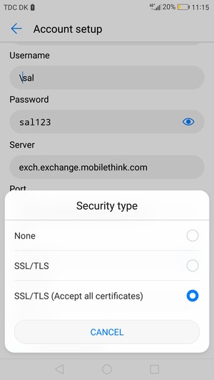 Select SSL/TLS (Accept all certificates)