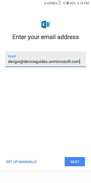Enter your Email address and select SET UP MANUALLY