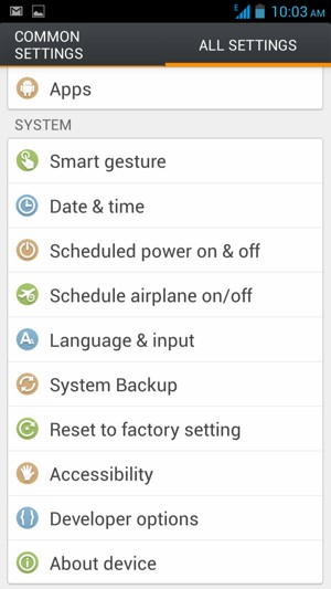 Scroll to and select Reset to factory setting