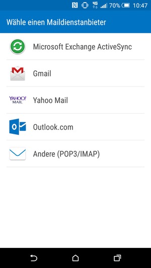Wählen Sie Gmail oder Hotmail (Outlook.com)