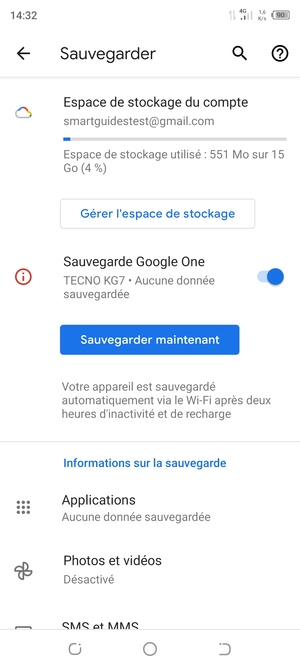 Sélectionnez Espace de stockage du compte