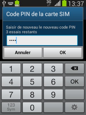 Veuillez confirmer votre Nouveau code PIN de la carte SIM et sélectionner OK