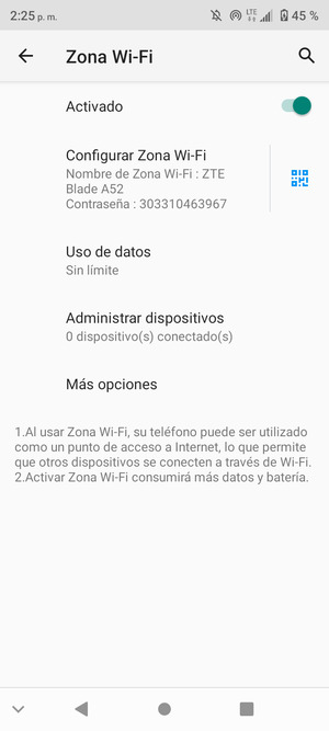 El teléfono ha sido configurado para su uso como módem