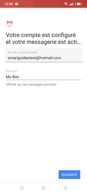 Donnez un nom à votre compte et saisissez votre nom. Sélectionnez SUIVANTE