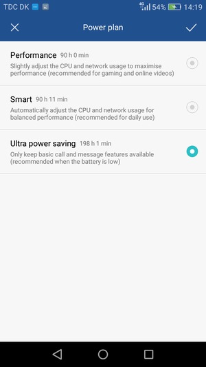 If you would like to enable Ultra power saving mode, select Ultra power saving