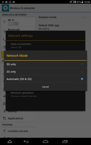 Select 2G only to enable 2G and Automatic (3G & 2G) to enable 3G