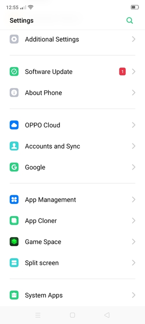 Scroll to and select Accounts and Sync