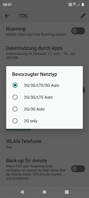 Wählen Sie die gewünschte Option