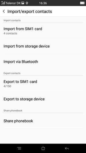Select Import from SIM1 card or Import from SIM2 card
