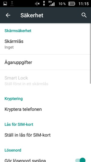 Välj Skärmlås