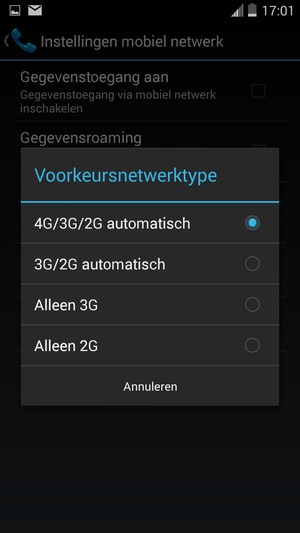 Selecteer Alleen 2G / Alleen GSM om 2G in te schakelen