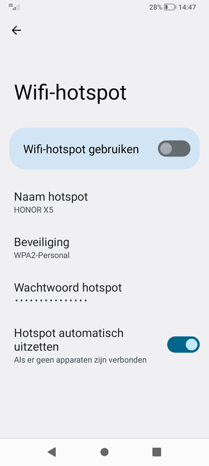 Selecteer Wachtwoord hotspot