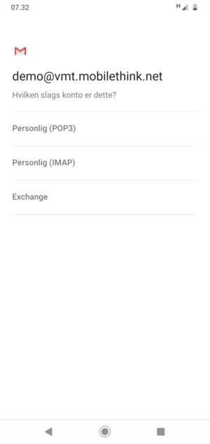 Vælg Personlig (POP3) eller Personlig (IMAP)