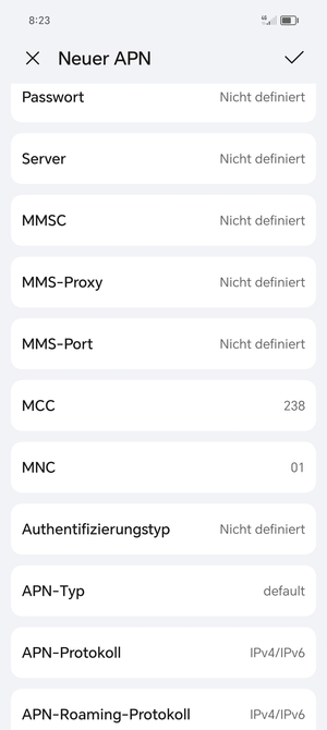 Scrollen Sie nach unten und geben Sie MMS-Informationen ein