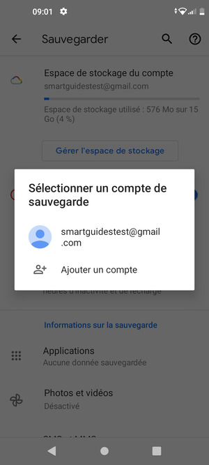 Sélectionnez votre compte de sauvegarde