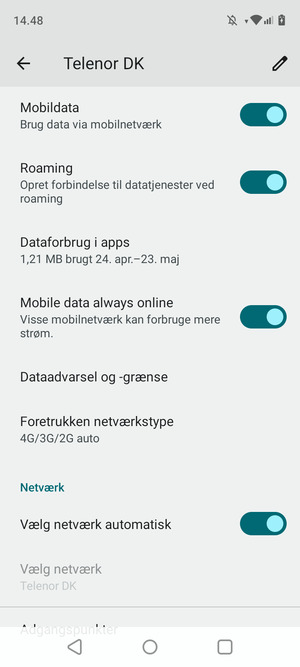 Slå Roaming til eller fra