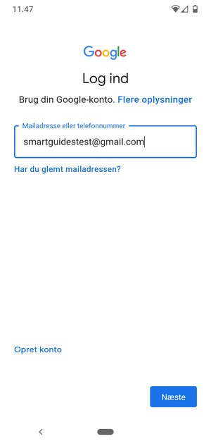 Indtast din Gmail adresse og vælg Næste