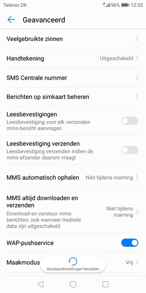 Selecteer SMS Centrale nummer