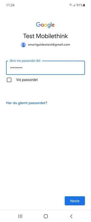 Skriv inn Gmail passord og velg Neste