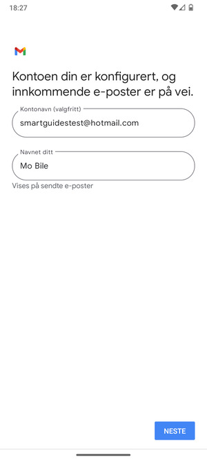 Gi kontoen din et navn, og skriv inn navnet ditt. Velg NESTE
