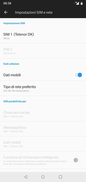 Seleziona Tipo di rete preferito