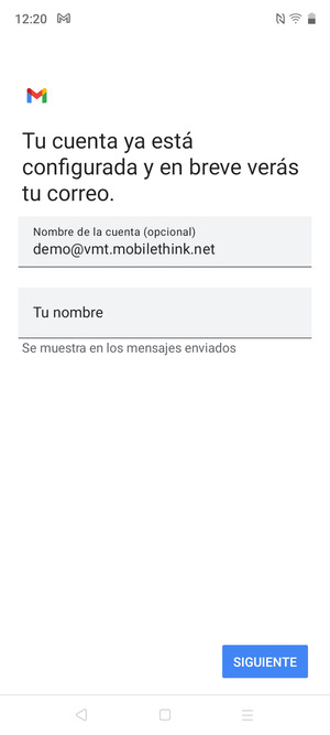 Déle a su cuenta un nombre y escriba su nombre. Seleccione SIGUIENTE