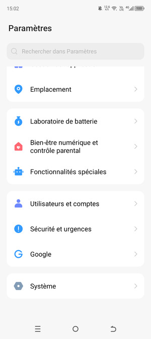 Faites défiler et sélectionnez Système