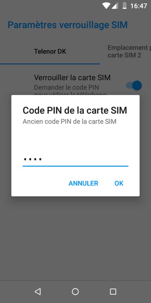 Saisissez votre ancien code PIN de la carte SIM et sélectionnez OK