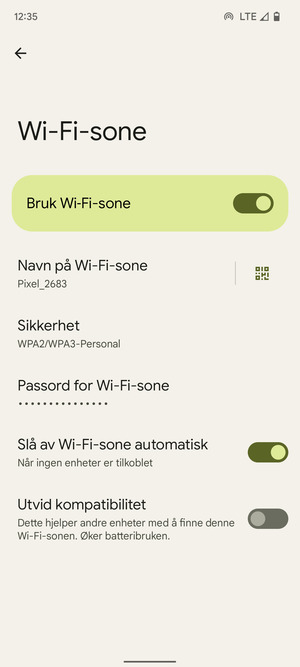 Telefonen din er konfigurert for bruk som et modem