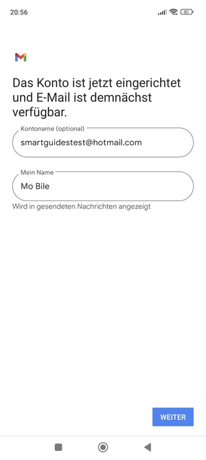 Geben Sie Ihrem Konto einen Namen und geben Sie Ihren Namen ein. Wählen Sie WEITER