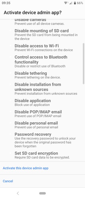 Scroll down and select Activate this device admin app