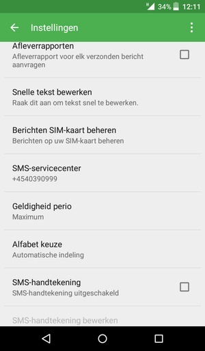 Scroll naar en selecteer SMS-servicecenter