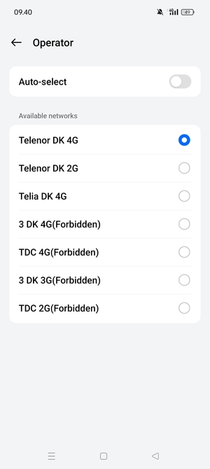 Select a network operator from the list