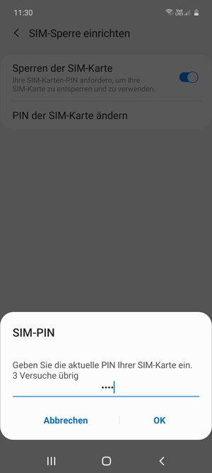 Geben Sie Ihre aktuelle PIN Ihrer SIM-Karte ein und wählen Sie OK