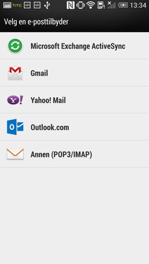 Velg Gmail eller Outlook.com (Hotmail)