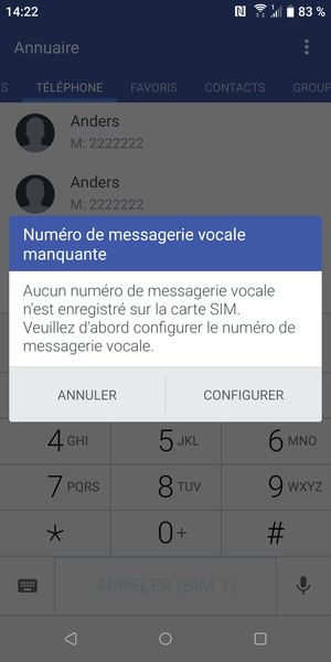 Si votre messagerie vocale n'est pas configurée, sélectionnez CONFIGURER