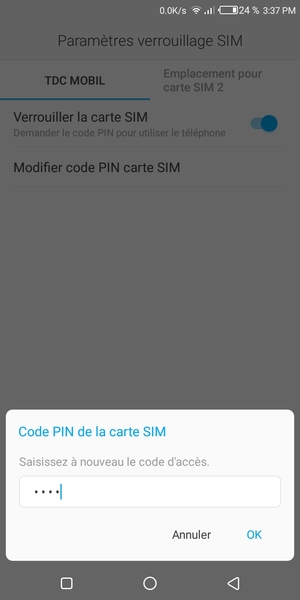 Veuillez confirmer votre nouveau PIN de la carte SIM et sélectionner OK