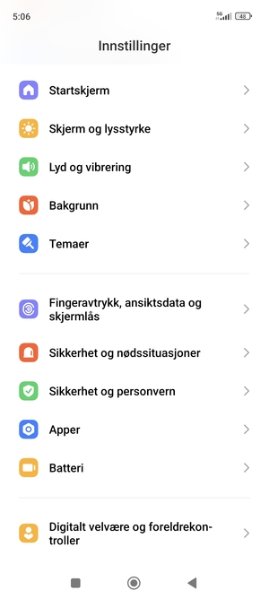 Bla til og velg Fingeravtrykk, ansiktsdata og skjermlås