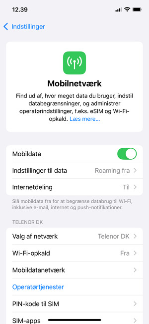 Vælg Mobildatanetværk